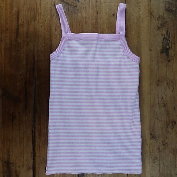 OLD NAVY PINK AND WHITE STRIPED RIBBED SLIM FIT TANK TOP WOMENS SIZE MEDIUM - Picture 1 of 5